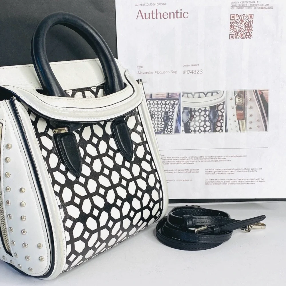 Alexander McQueen Black and White Lattice Satchel - Picture 4 of 16